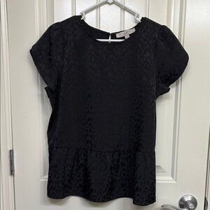 LOFT Black Flutter Sleeve Peplum Blouse